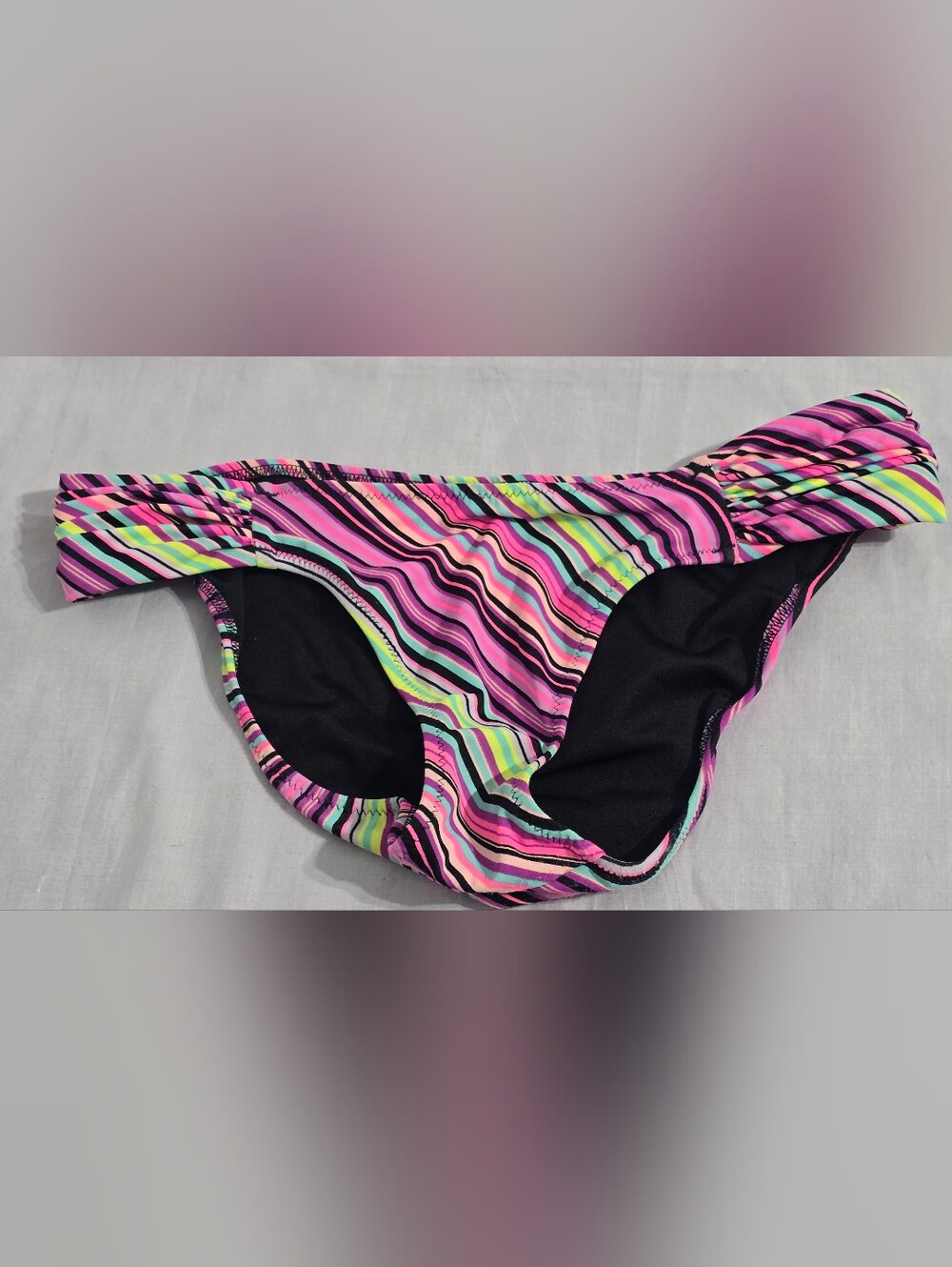 Victoria's Secret Bikini Bottoms S Small Multicolor Neon Striped Ruched Hipster